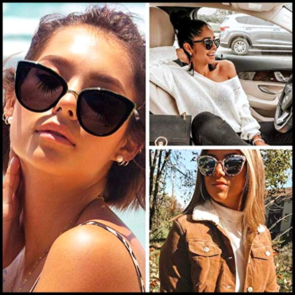 Oversized Cat Eye Sunglasses with Mirrored Reflective Lenses UV Protection